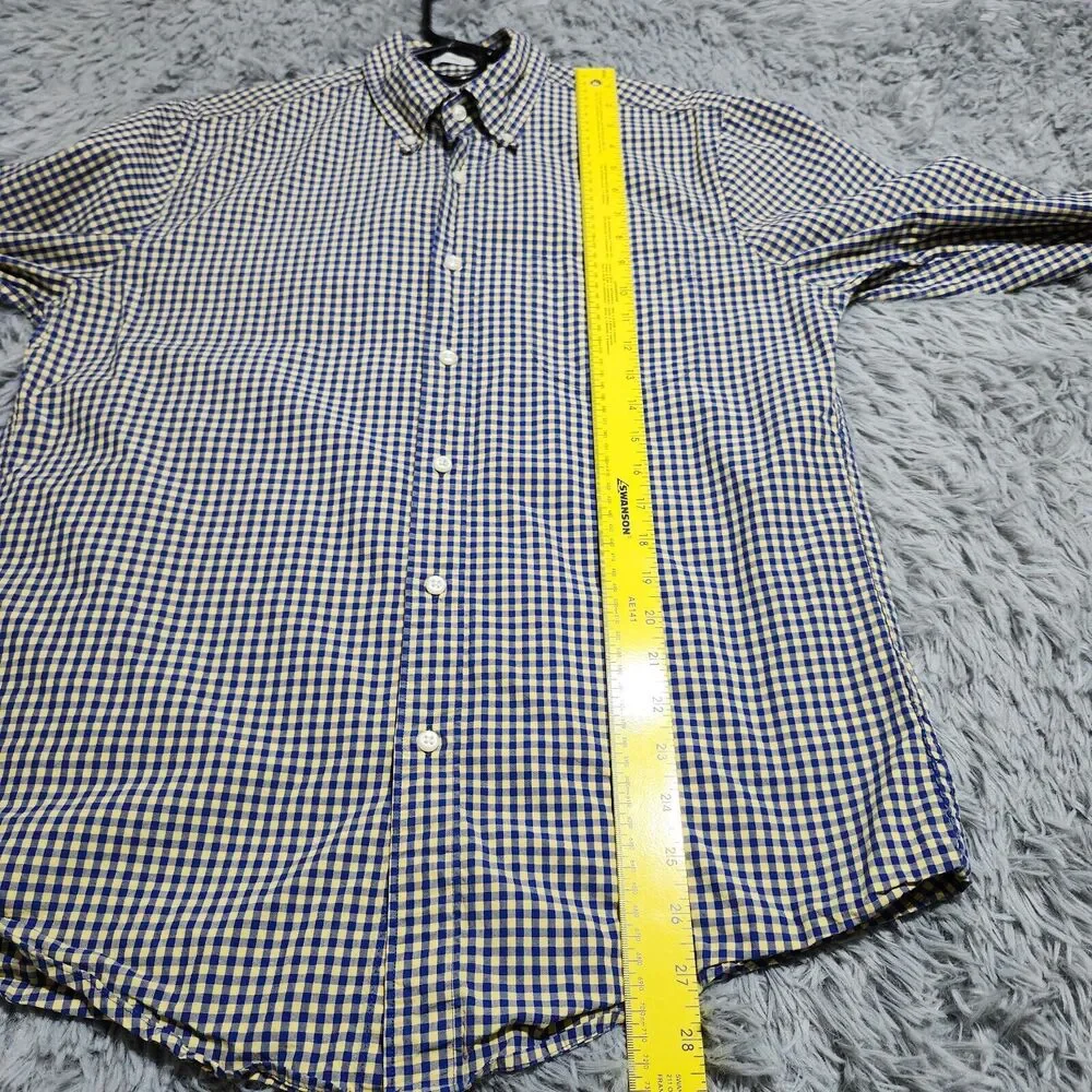 J Crew Button Down Shirt Mens Medium Secret Wash Cotton Yellow Blue Gingham J.‎